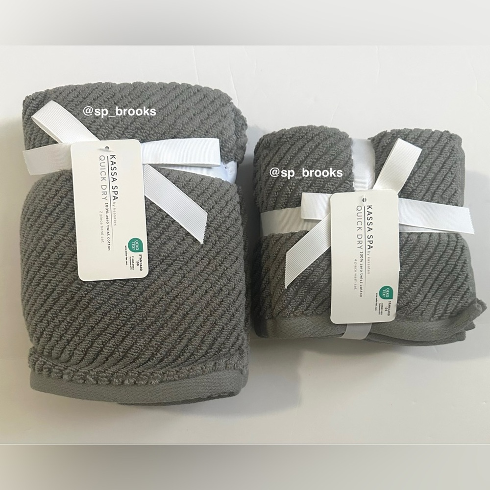 🎁6PC KASSA SPA by Kassatex Gray QUICK DRY Zero Twist Cotton Hand & Wash Towels